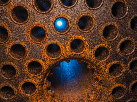 interior of the old steam engine boiler, Ny London, Svalbard