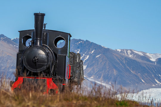 Old industrial train in Ny Alesund, Spitzbergen, Svalbard, Kongsfjord,
