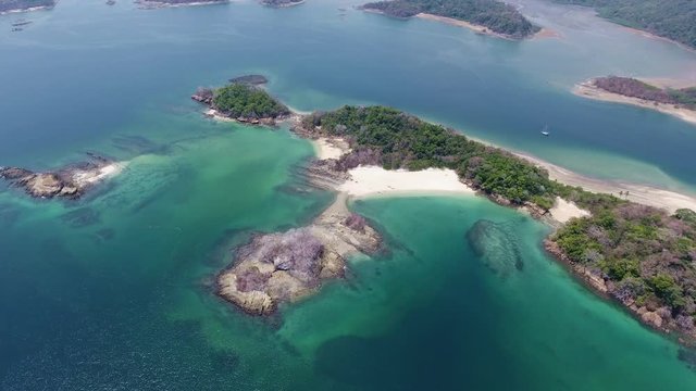Aerial View of Las Perlas Islands with Coral and Rock Fringed Clear Water Beaches