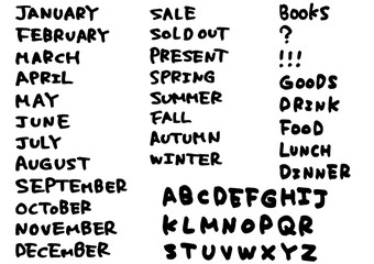 手書き文字　カレンダーに使えそうな文字　セット　英語