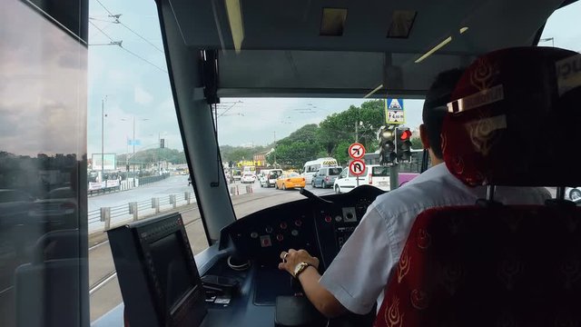 View from the driver's cab of a metro in İstanbul, Turkey.