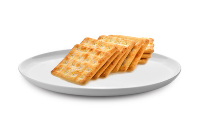 cookie piece in white plate isolated on white background