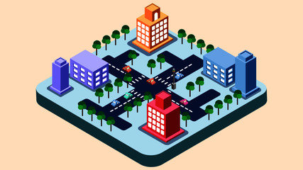 Smart city or intelligent building isometric vector concept.Modern flat design isometric concept of Smart City for website and mobile website.