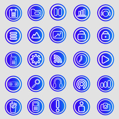 Set of flat icons, for web, internet, mobile apps, interface design: business, finance, shopping, communication, computer, media, device