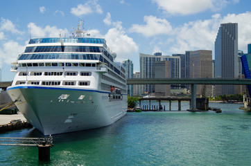 Luxury Oceania Cruises cruiseship or cruise ship liner Oceania Sirena in the port of Miami with...