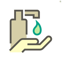 Alcohol gel and hands washing vector icon design, 64x64 pixel perfect and editable stroke.