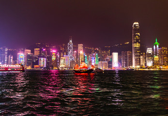 Hong Kong Skyline at night seen from harbour