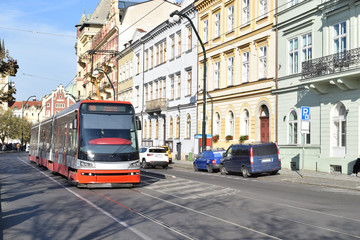 Fototapeta na wymiar Cityscape of Smetanovo Street, Prague, Czech Republic