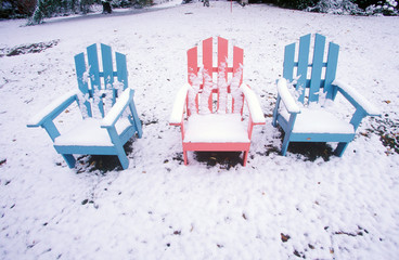 Adirondack chairs in snow, NY