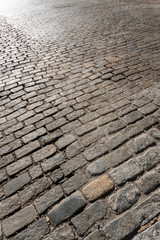 Cobble stone road on sunny day