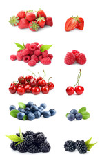 Set of different ripe berries on white background