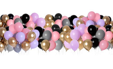 Many color balloons on white background. Festive decor