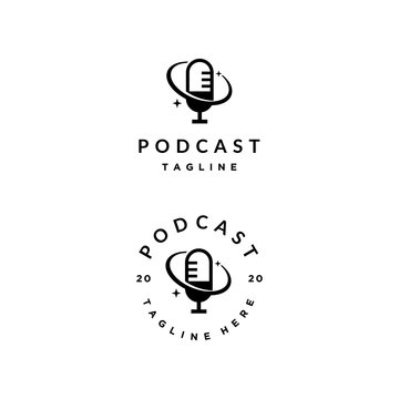 microphone podcast flat logo vector