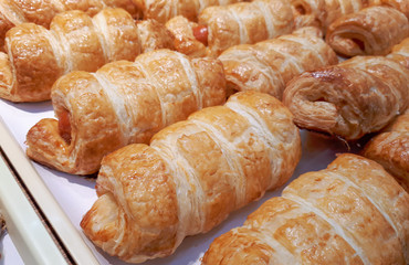 Freshly baked croissant sausage
