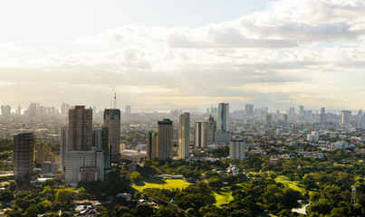 Makati skyline Manila, The Philippines at sunset.