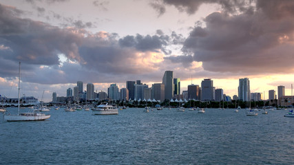 Beautiful evening view over the skyline of Miami in the evening