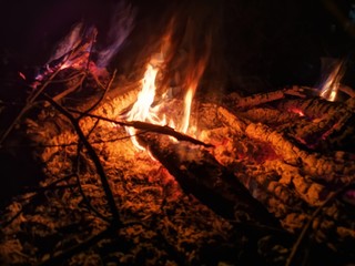Abstract burning wood in the fireplace.