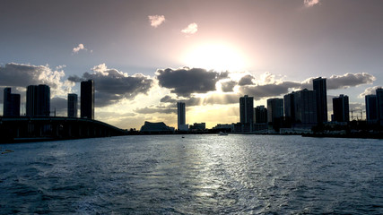 Silhouette of Miami Skyline in the evening