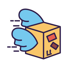 box carton packing with wings line and fill style