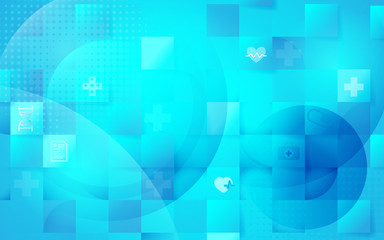 Health care and science icons medical innovation concept in heart shaped hologram. Abstract geometric futuristic technology background