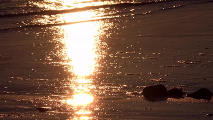 Sunset off scarborough beach Northern England seaside resort UK 4K