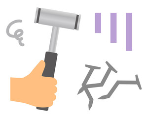 Hammer and broken nail isolated vector illustration.