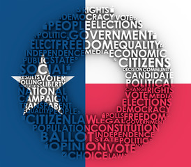 Words cloud relative for voting. Circle frame. 3D rendering.Flag of the Texas