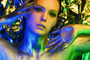 portrait of a woman with a beautiful and bright makeup