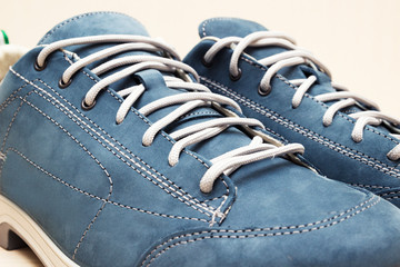 Men's shoes blue suede with white laces