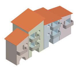 ski hotel, isometric houses. Isolated vector on white background
