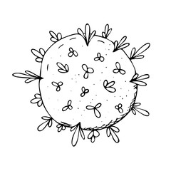 vector isolated element, black and white coronavirus virus without background, hand-drawn