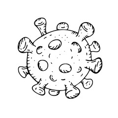 vector isolated element, black and white coronavirus virus without background, hand-drawn