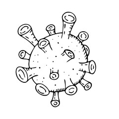 vector isolated element, black and white coronavirus virus without background, hand-drawn