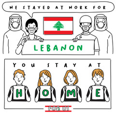 Covid-19 quotes from hospital workers with national flag : I stayed at work for you, You stay at home for us. : Vector Illustration