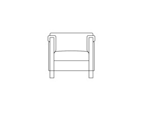 Single-seat luxury armchair in 2D CAD drawing. Drawing in black and white. 