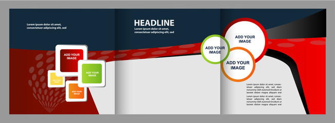 Vector empty tri-fold brochure print template design, trifold bright booklet or flyer
