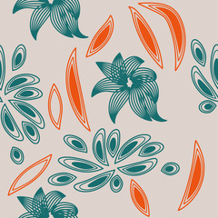 seamless pattern exotic shapes with flowers and leaves plants