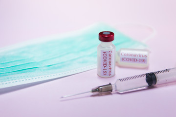 Mask, Vaccine and syringe injection. Use for prevention corona virus infection (COVID-19,nCoV 2019).