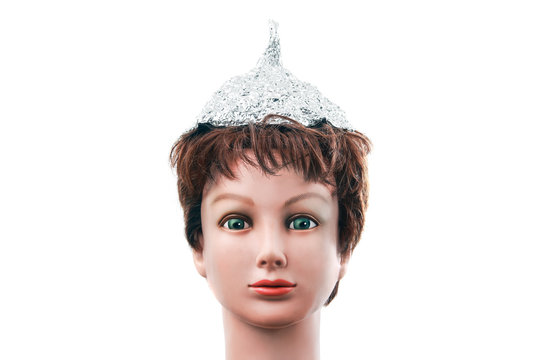 Mannequin head in a foil hat