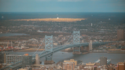Ben Franklin Bridge over Delaware River in Philadelphia