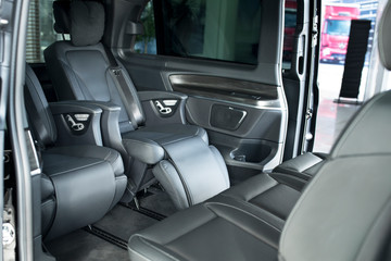 interior of a car. black leather car seats