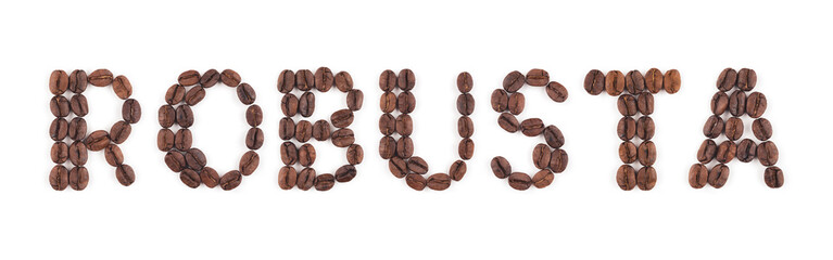 High resolution roasted coffee beans in letters