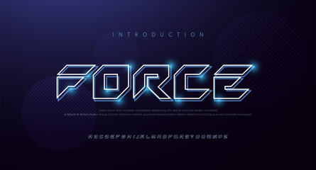Technology abstract neon font and alphabet. techno effect logo designs. Typography digital, space, movie, game fonts design concept . vector illustration