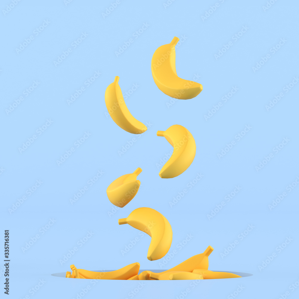 Aufkleber Minimal conceptual idea of bananas are floating out from hole on blue background. 3D rendering.