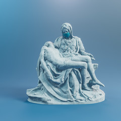 The pieta sculpture wear surgery mask . Save Italy from Coronavirus Covid 19. 3d rendering.