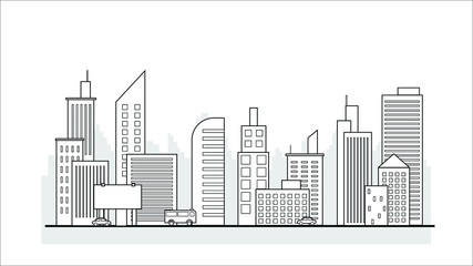 Fototapeta premium city building in flat line illustration vector, panoramic cityscape design for background 