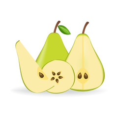 Green fresh pear isolated on white background.