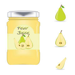 Realistic glass bottle packaging for fresh pear.