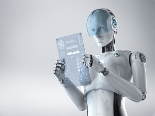 Cyborg with glass tablet