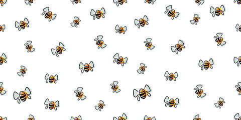 Vector seamless pattern with honey bee.Cartoon doodle cute bees